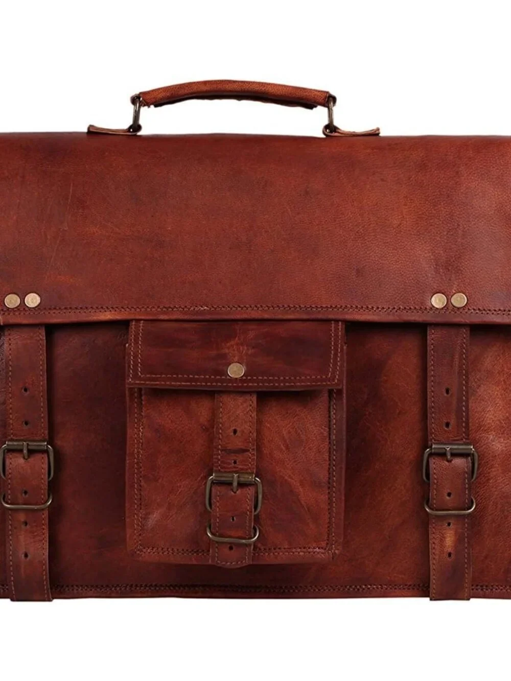 Men's Brown Grain Leather Vintage Satchel Travel Crossbody Stylish Messenger Bag